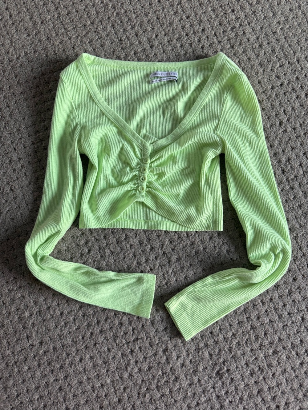 Urban Outfitters Light Green Ribbed Cropped V-Neck Top
